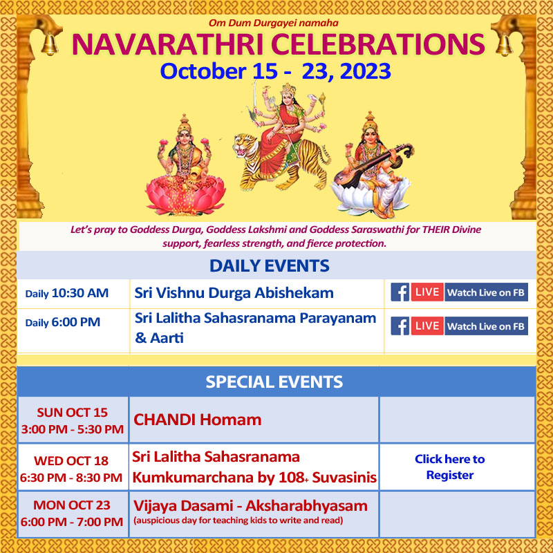 Sun Oct 15 till Mon Oct 23 Navarathri